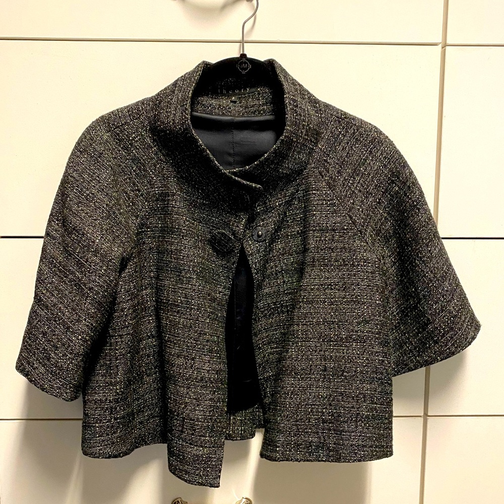 Theory Gray Tweed Cropped Jacket